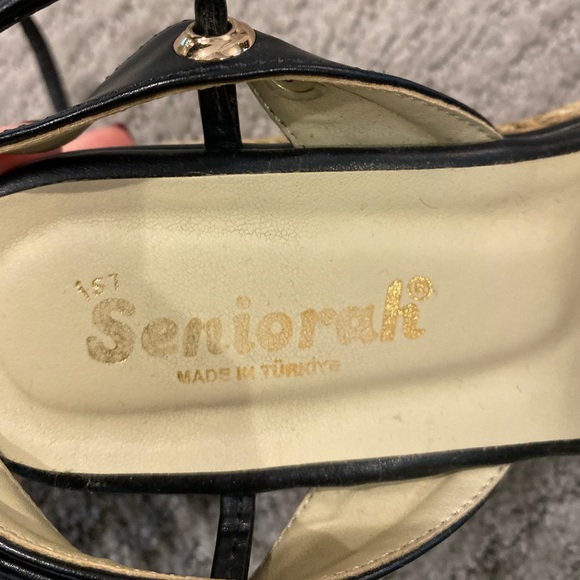 Seniorah Black Leather Wrap-Up Espadrilles - Picture 7 of 16